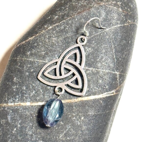 2/$20, Genuine Rainbow Fluorite Triqueta Sterling Silver Dangle Earrings - Picture 5 of 10